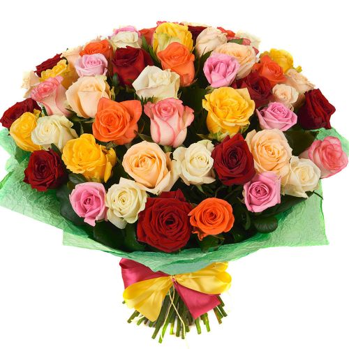 Заказать 51-ну разноцветную розу с доставкой по Мурманску